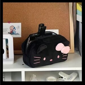 Hello Kitty Black and Pink Cosmetic and Pencil Bag with Cat Face Design